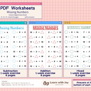 24 Printable Math Worksheet * Addition & Subtraction * Exercises and Practices