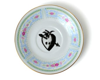 Medieval Speared Heart Redesigned/Upcycled Vintage China Tabletop Decor