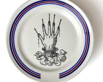 Upcycled Vintage China Plate: Gothic Mysticism Hand Illustration