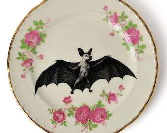 Bat Spooky Wall Art Redesigned/Upcycled Vintage China Vintage Home Decor