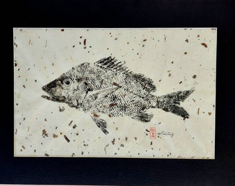 White Grunt No. 2 Original gyotaku 17x11 matted to 22x16 on rice paper