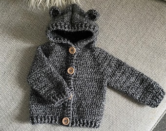 Crochet Bear Hoodie / 0-3 months to 1-2years/ crochet baby clothes/unisex clothing