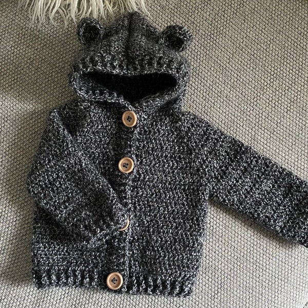 Crochet Bear Hoodie / 0-3 months to 1-2years/ crochet baby clothes/unisex clothing