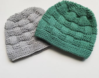 Hand Knitted Baby Hat (0-3 Months) - Basket Weave Knit