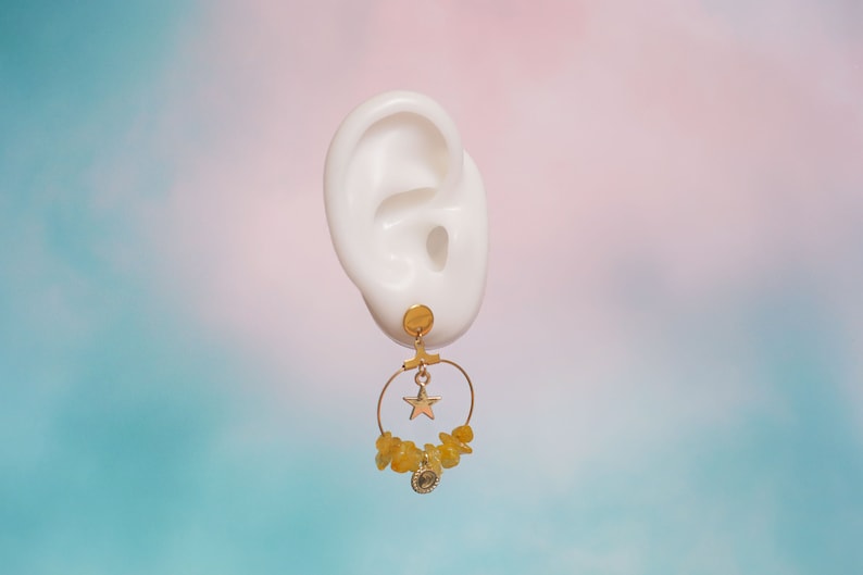 GOLD OR SILVER Dainty Yellow Quartz Earrings Hypoallergenic Earrings Stone Earring Stainless Steel Minimal earrings
