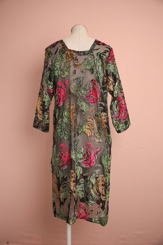 Vintage Sheer Velvet Novelty Pattern Dress / Tuni… - image 8