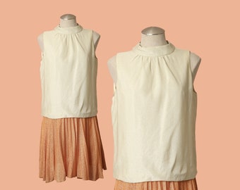 Vintage GOGO 1960's Sparkle Cream and Orange mini shift dress size: Medium / #E