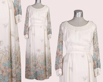 Vintage 1960s Butterfly Wedding Dress, Cottagecore Gown (Bust 40", Waist 29")