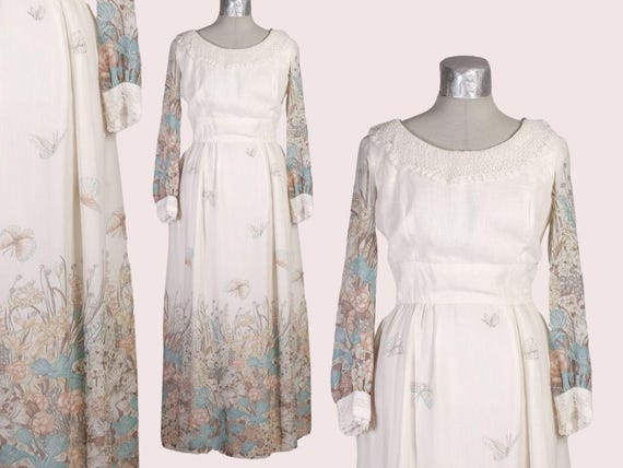 Large RARE STUNNING Vintage HIPPIE Wedding Dress … - image 1