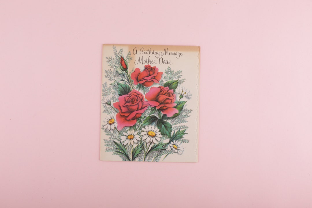 Used Vintage Mothers Day Card / Glitter Roses Card - Etsy
