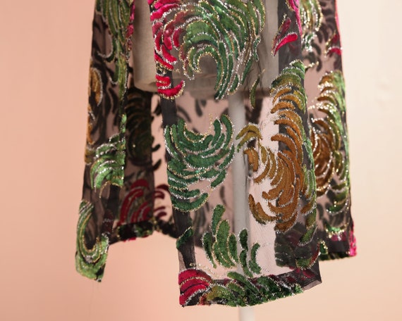 Vintage Sheer Velvet Novelty Pattern Dress / Tuni… - image 7