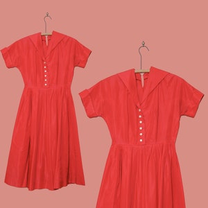 Vintage 1950&#39;s Satin Red Traditional Party Dress #17