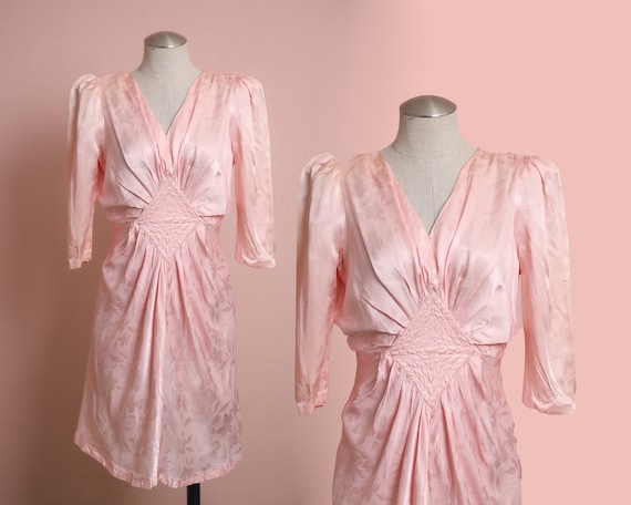 Vintage Pink 1940's Pink Silk Evening Dress / Siz… - image 1