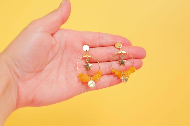 GOLD OR SILVER Dainty Yellow Quartz Earrings Hypoallergenic Earrings Stone Earring Stainless Steel Minimal earrings
