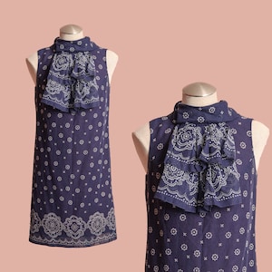 Vintage Blue Patterned 60s Gogo Shift Dress size: Small #5