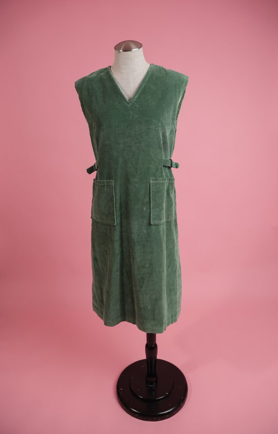 Vintage 1960's Dress / Vintage Green Corduroy Dres