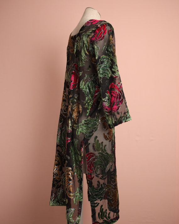 Vintage Sheer Velvet Novelty Pattern Dress / Tuni… - image 2