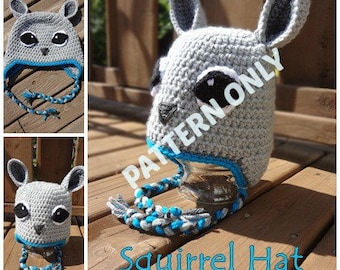 Squirrel Hat Crochet Pattern, PDF, Sizes, Instant Download