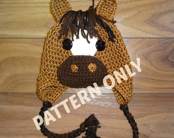 Horse Hat Crochet PATTERN, PDF, 6 Sizes, Instant Download