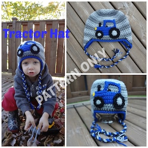 PDF Pattern, Crochet Tractor Hat, 3 Sizes Available