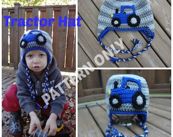 PDF Pattern, Crochet Tractor Hat, 3 Sizes Available