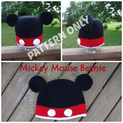 Cartoon Mouse Crochet Hat PATTERN, PDF, 6 Sizes, Instant Download