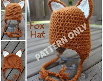 Fox Hat Crochet PATTERN, Seven Sizes, Instant Download