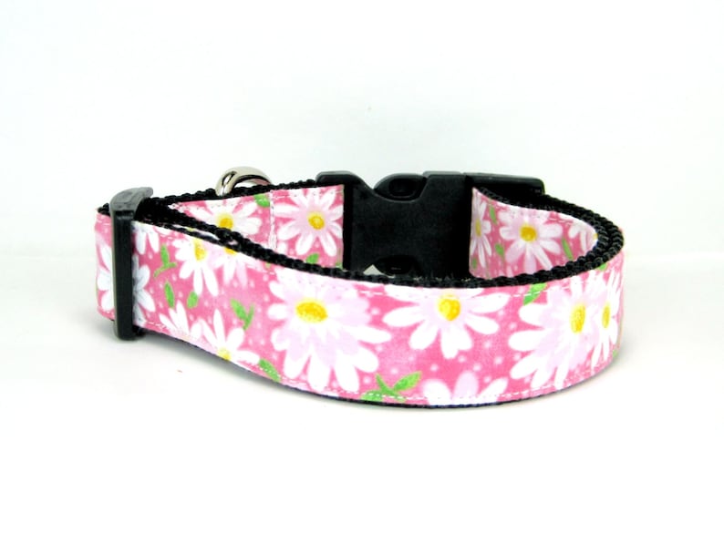 Mini,X-Small,Small,Medium ,Large or X-Large Size Pink Floral Dog Collar with Rhinestone flower set Adjustable