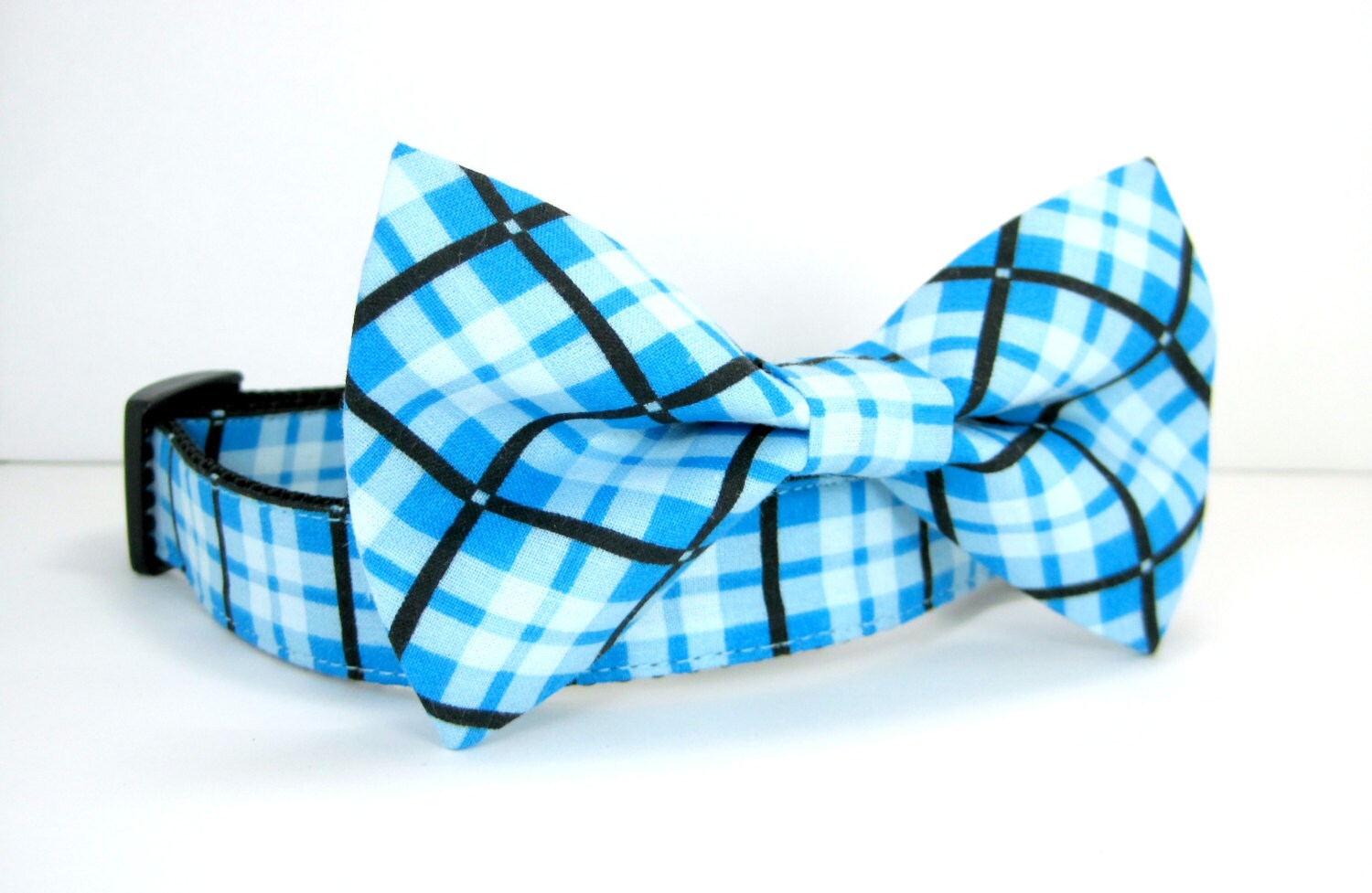 Bow tie Dog CollarBlue Plaid Dog Collar with bow tie Etsy