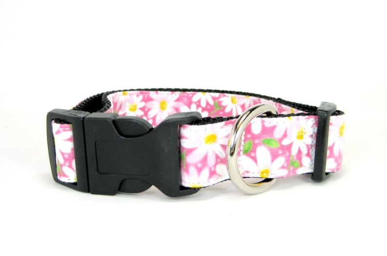 Mini,X-Small,Small,Medium ,Large or X-Large Size Pink Floral Dog Collar with Rhinestone flower set Adjustable