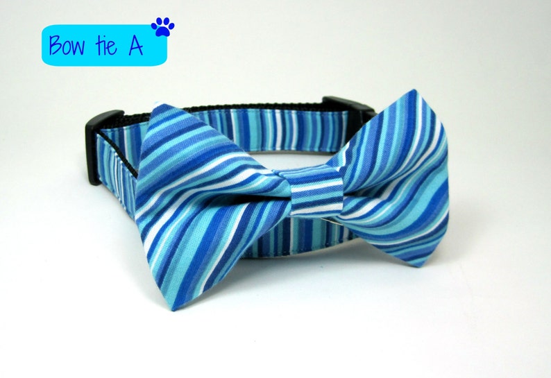 Bow Tie Dog Collarblue Stripe Dog Collar With Bow Tie Set Etsy