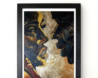 Romantic Couple Love Silhouette with Gold - Art Wall Print
