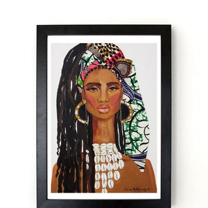 Locks Woman in Colourful head wrap Wall Art Print image 1