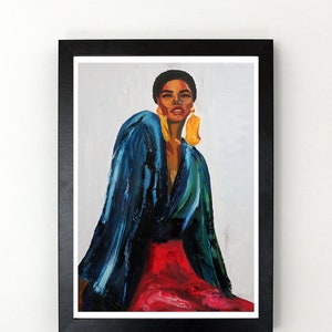 Serene Woman portrait with large gold earrings -  Art Print