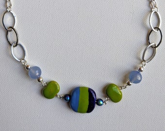 Blue and Green Kazuri Links Necklace