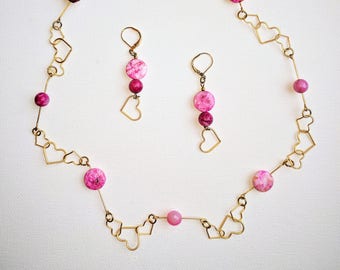 Linked in Pink Necklace and Earrings Set