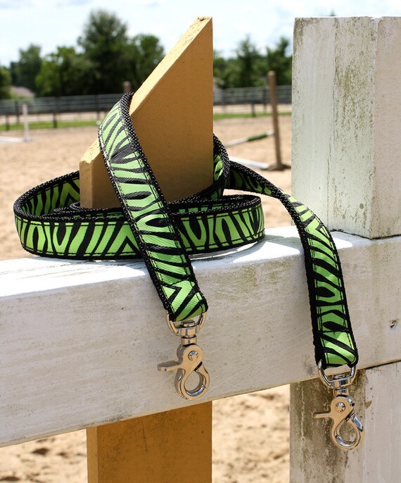 Items similar to Clipon Horse Reins Green Zebra Print on Etsy