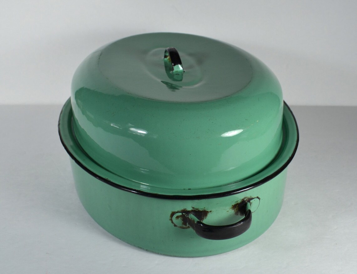 Green Enamelware Roasting Pan with Lid...Vintage Jadite Green Etsy