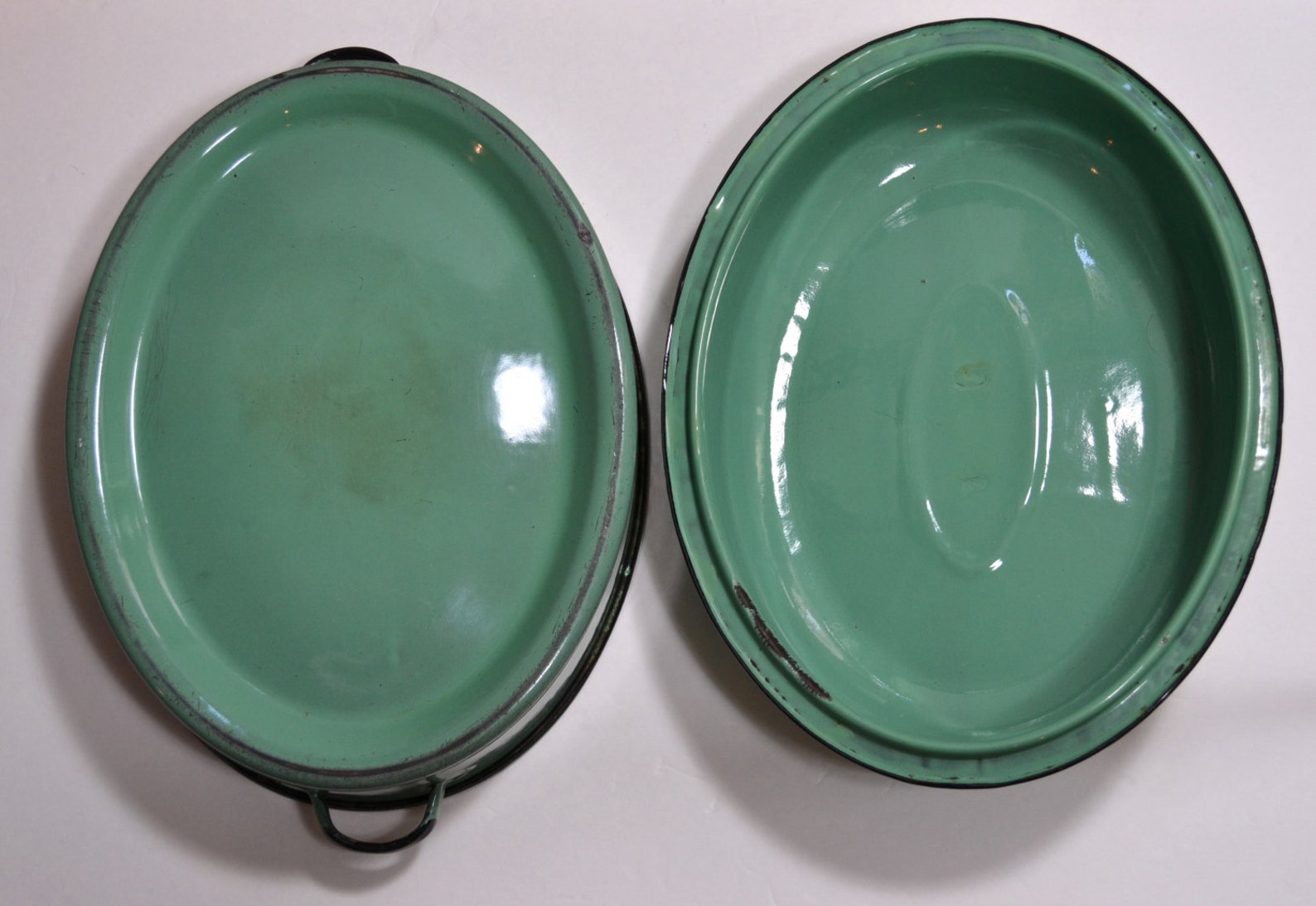 Green Enamelware Roasting Pan with Lid...Vintage Jadite Green Etsy
