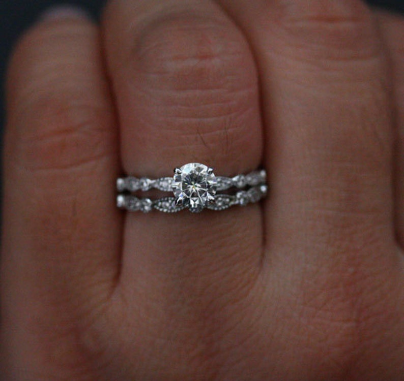 Moissanite Bridal Ring Set with 6mm Forever Classic Moissanite Etsy