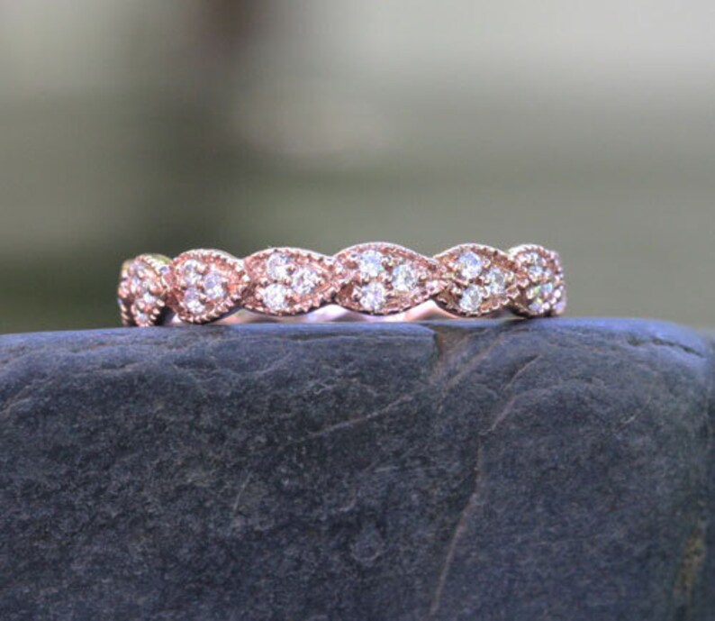 14k Rose Gold and Diamond Delicate Pear Wedding or Engagement Etsy