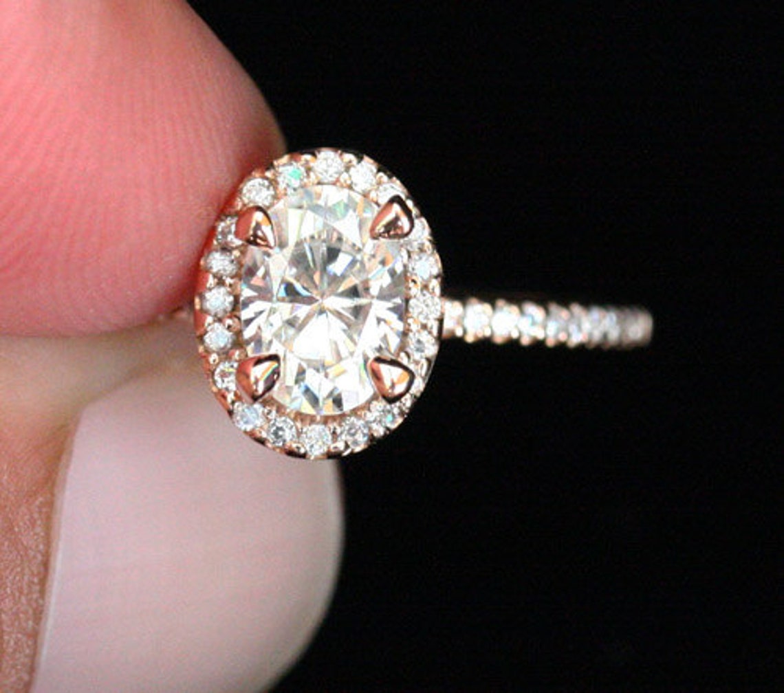 Oval Moissanite Ring Diamond Engagement Ring 14k Rose Gold Etsy