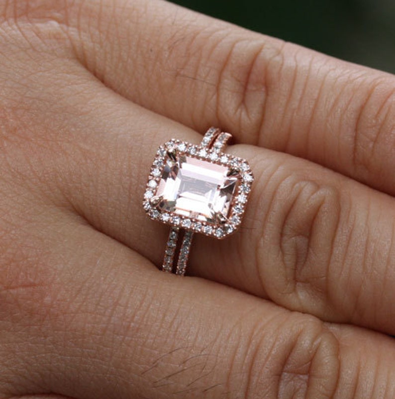 Emerald Cut Engagement Ring Wedding Ring Set in