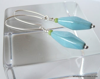 Turquoise & Lime Earrings -- Blue Luster Drops on Sterling Earwires -- Handmade