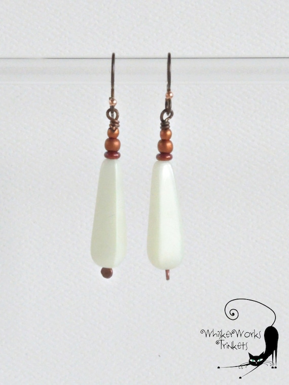 Rustic Cream Earrings -- Squared Teardrops -- Cream & Copper -- Off White -- Rustic Wedding Jewelry -- Niobium Earwires -- Hypo-Allergenic