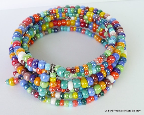 Memory Wire Ghost Bead and Stone Bracelet