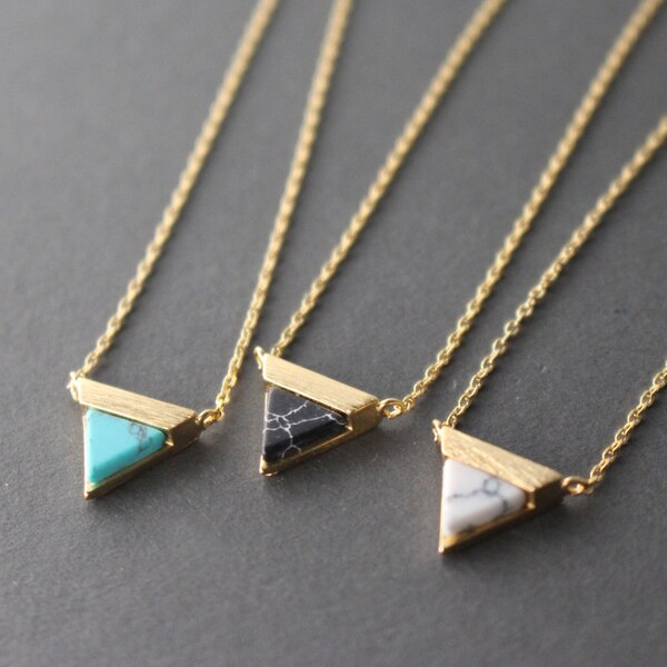 Triangle Gemstone necklace // Gemstone necklace // turquoise triangle necklace// Black gemstone necklace // marble triangle necklace