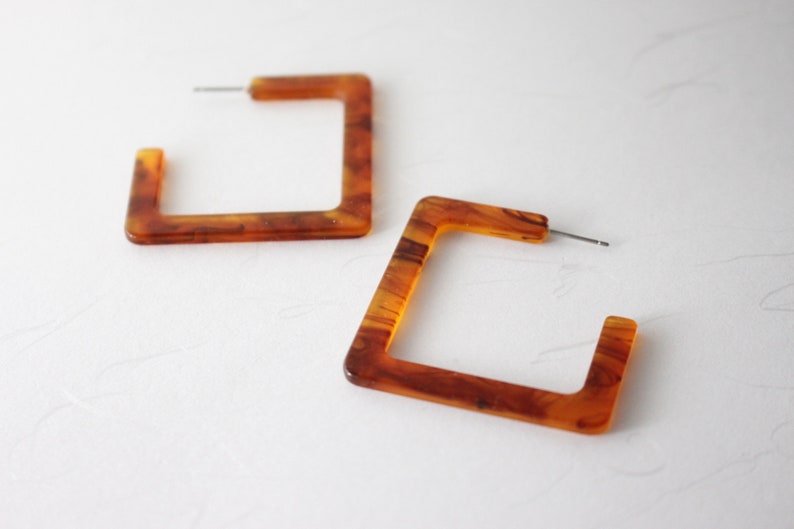 acrylic earrings Tortoise Acrylic Hoop Earring acrylic hoop Tortoise Square hoop earrings