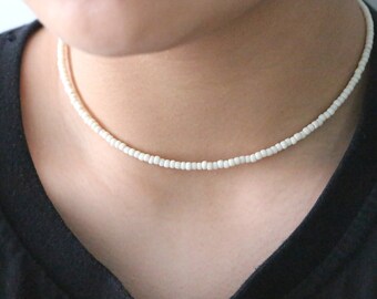 Cream White Beaded Choker Necklace Glass beaded Choker White beaded Choker, beaded necklace, beaded choker necklace