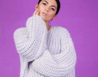 Oversized cardigan Chunky knit alpaca slouchy cardigan Knitted coat in grey